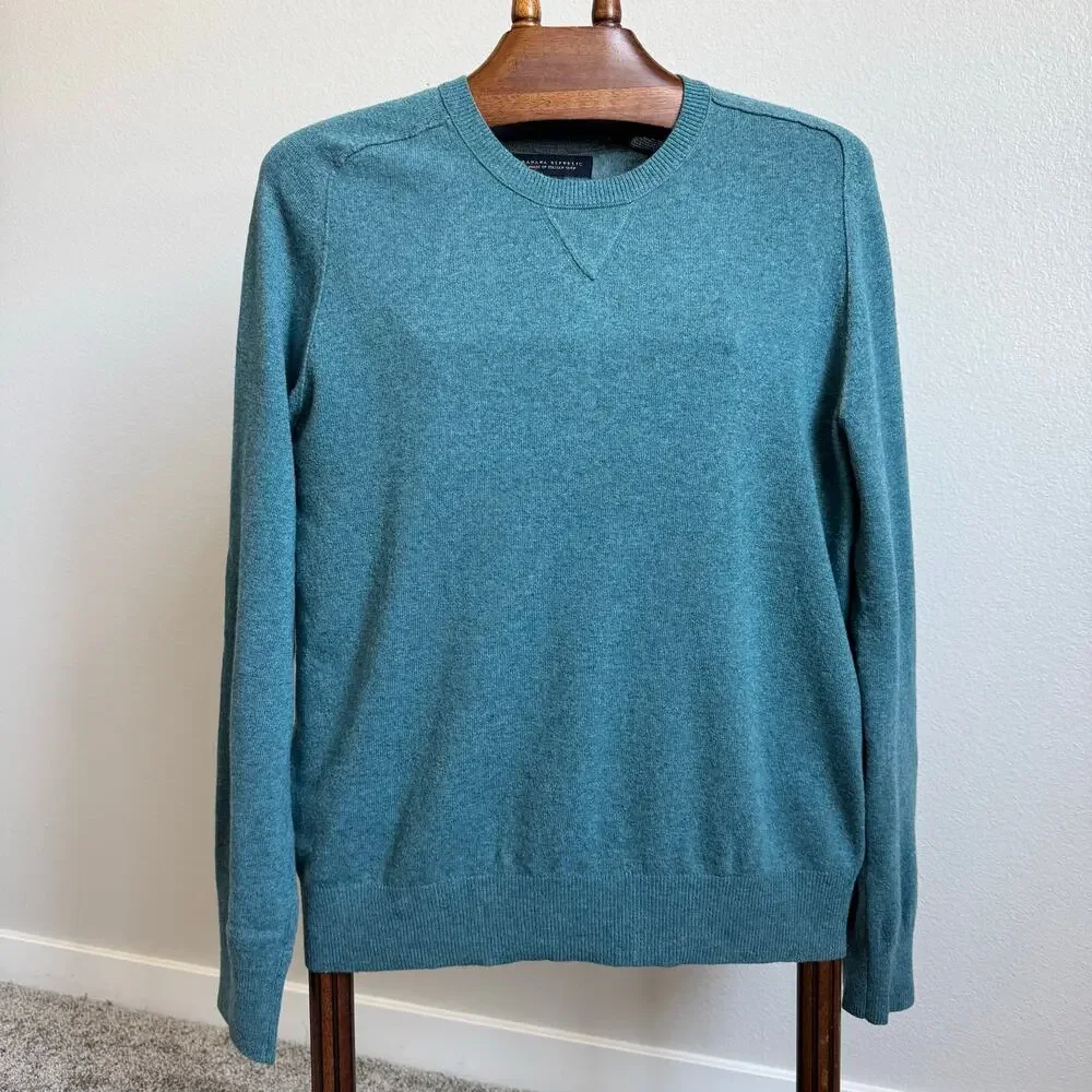 Banana Republic Italian Yarn Cashmere Wool Sweater Men’s M Teal Crew Neck Knit